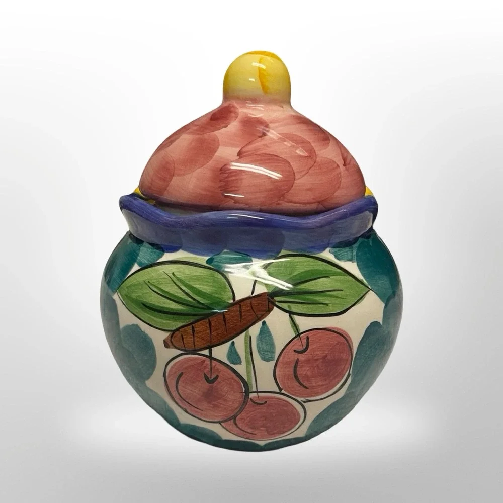 Tabletops Unlimited Fruita de Rosa Sugar Bowl Hand Painted‎ Ceramic 1994 Vintage